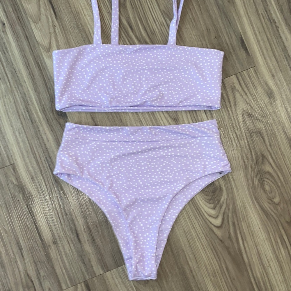 purple polka dot high waisted bikini